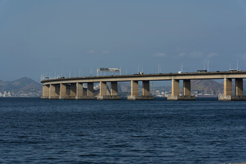 Fototapeta na wymiar Bridge Across the Sea. Presidente Costa e Silva Bridge, popularly known as Rio-Niteroi Bridge.