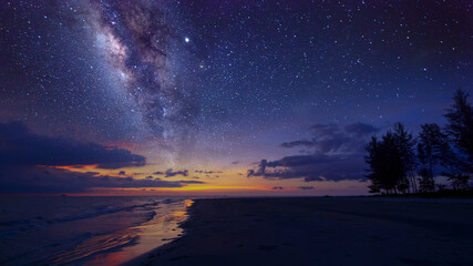Beautiful nightscape with Starry night and Milky Way Galaxy rising in Kudat Sabah North Borneo....