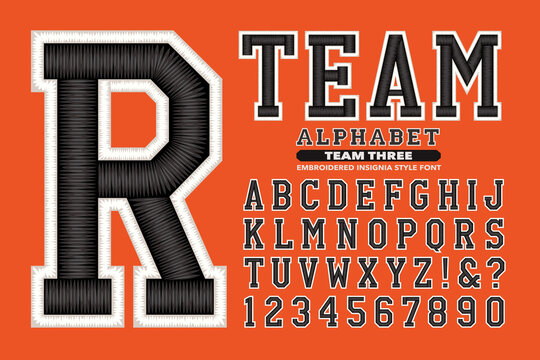 An Embroidery Style University or Sports Team Font. This Alphabet Has Shiny 3d Thread Effects Similar to a Sports Cap or Jacket