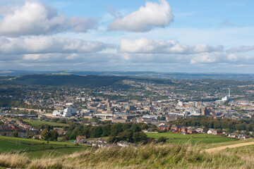 Huddersfield, West Yorkshire, UK, October 2013, view of Huddersfield and the surrounding area from...