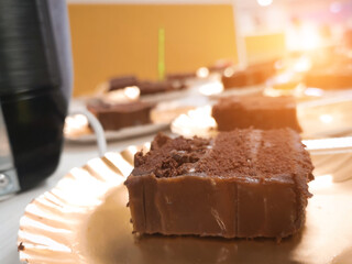 chocolate cake birthday cake that has been slice
