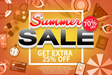 Summer super sale banner template on color background.