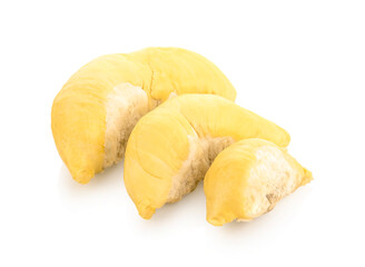 pile of yellow durian ,king of fruits and tropical fruit isolated on white background