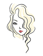 Logo of a stylish woman with long curly blonde hairstyle