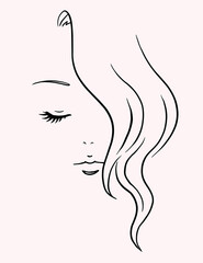 Vector illustration of a girl silhouette with black lines