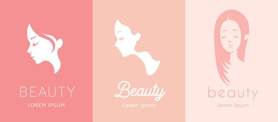 Logo template sets for beauty salon or business with beautiful women's faces