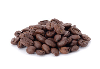 Roasted coffee beans studio shot isolated on white background, Healthy products by organic natural ingredients concept