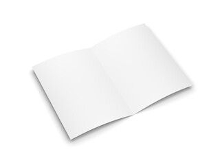 Blank paper isolated on white background. Half-fold brochure. Mockup template. 3d illustration. A4.