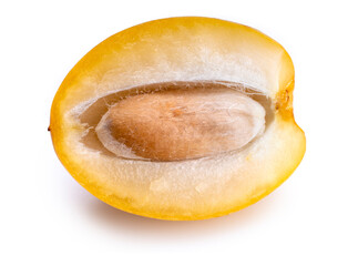 Fresh date palm fruit on a wooden plate, Sweet yellow date palm fruit.