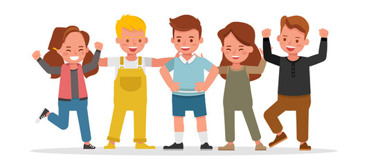 Happy friends character vector design. Presentation in various action with emotions feeling happy.