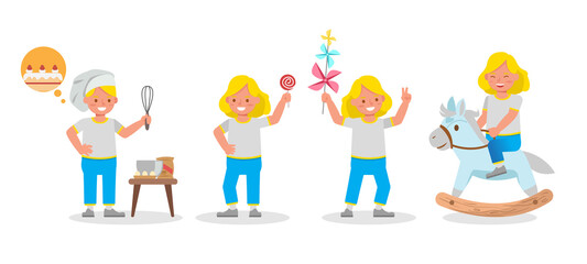 Kid character vector design presentation in various action.