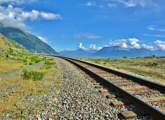 railroad in the mountains with a view