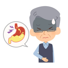 逆流性食道炎で苦しい年配男性