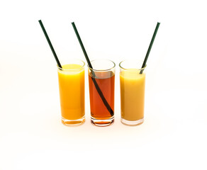 Delicious freshly squeezed fruit juice isolated against a white background 