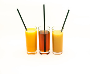 Delicious freshly squeezed fruit juice isolated against a white background 