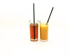 Delicious freshly squeezed fruit juice isolated against a white background 
