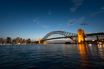 Downtown Sydney skyline in Australia during twiligt time.