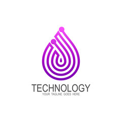 Water drop logo with line technology design template, Science logo