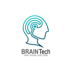 Head people logo with line technology design template, Brain icons, Smart logos