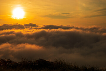 Fototapeta na wymiar Beautiful clouds from the aerial view,Beautiful sunset above clouds,Morning mist