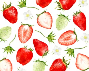 色々な苺　模様　水彩風イラスト