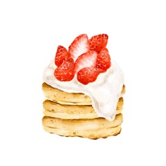 苺のパンケーキ　水彩風イラスト