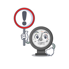 A cartoon icon of pressure gauge with a exclamation sign board