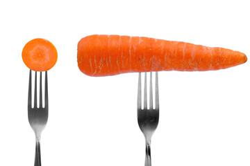Fresh carrot and slices of carrot on the fork