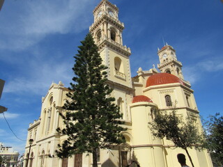 Exterior view of the Agios Minas Cathedral, which is a Greek Orthodox Cathedral in Heraklion on the island of Crete in Greece