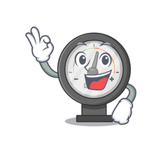Pressure gauge cartoon mascot design with Okay finger poses