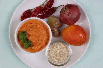 Til ki chutney, sesame or sesamum or benne chutney, served with momos, Idli and dosa, Indian food