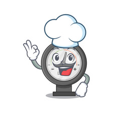Pressure gauge chef cartoon drawing style wearing iconic chef hat