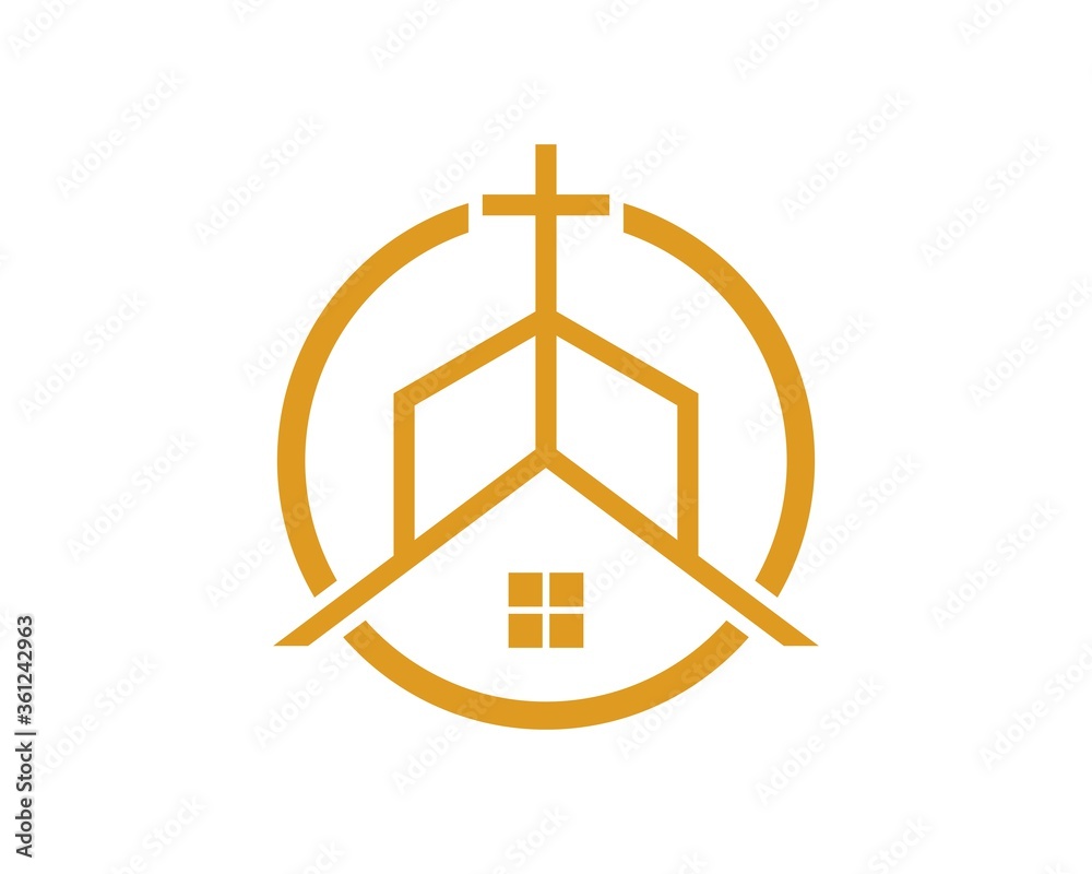 Poster Church and cross symbol in the circle