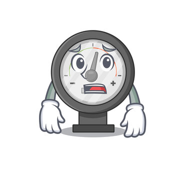 Cartoon image design pressure gauge showing worried face