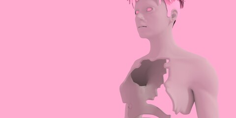 Abstract digital illustration from 3D rendering of a woman showing a body inside.