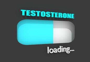 Hormone testosterone level measuring scale. Health care concept illustration. 3D rendering. Progress or loading bar.