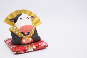 福助の粘土人形　年賀状2021　丑年　年賀状素材