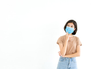 Women wearing a face mask showing gesture thought.