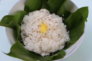 Rice steamed in turmeric leaves, authentic food