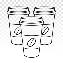 Coffee in disposable paper cup with coffee bean line art icon for apps and websites