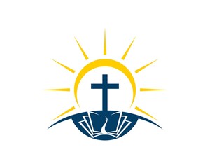 Book and cross symbol with sun light