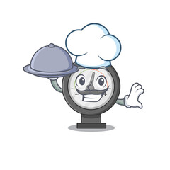 mascot character style of pressure gauge chef serving dinner on tray