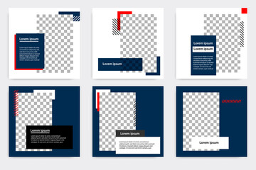 Minimal layout square banner in blue red frame color. Editable geometric product catalog sale banner template for social media post, stories, story, flyer.