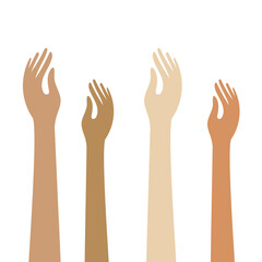 Students / kids raising hands - flat colour icons for apps and websites