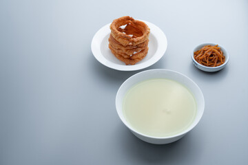 Traditional food jiaoquan in old Beijing of China. Old Beijing specialty food jiaoquan. Old Beijing special delicacy bean juice. Old Beijing special delicacy douzhi
