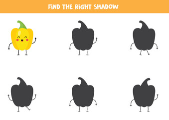 Find the right shadow of cute kawaii yellow pepper.