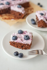 home made chocolate brownie with blueberries