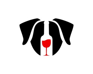 Dog head silhouette with wine bottle in the middle