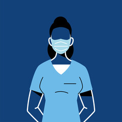 Female nurse with mask and uniform vector design