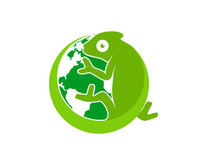 Chameleon with green globe